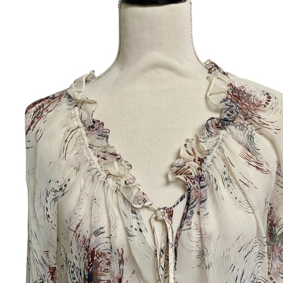 Elizabeth and James Silk Ruffle Peasant Blouse Size S Cream Boho Designer Top - Picture 2 of 13